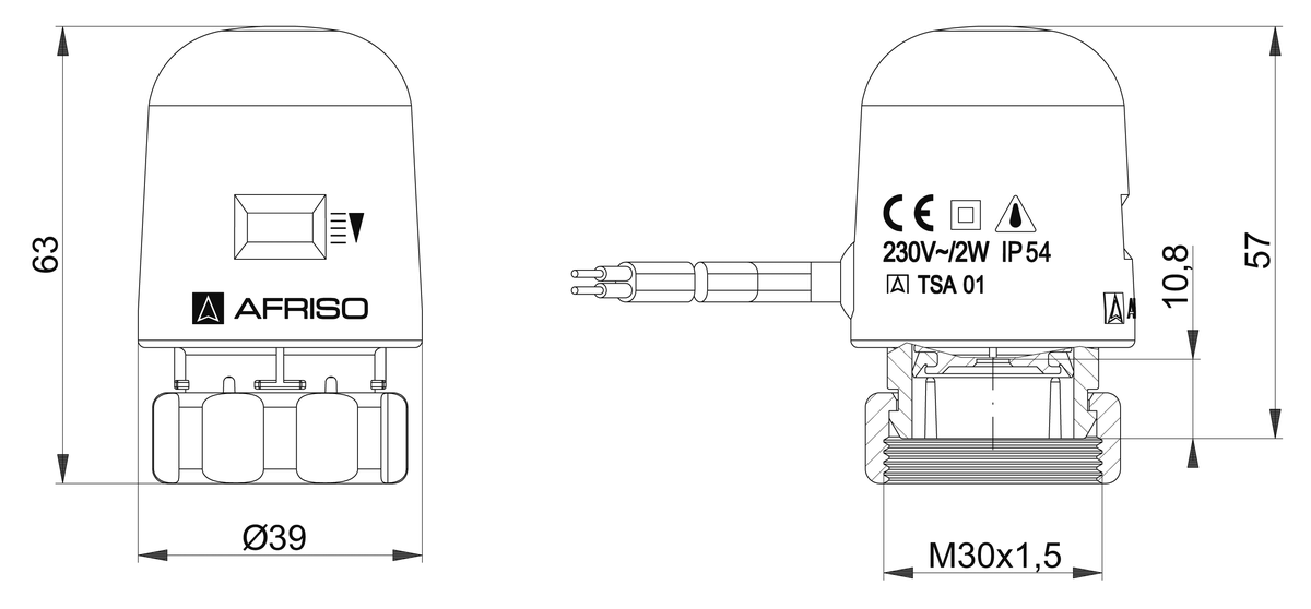 AFRISO Thermischer Stellantrieb TSA 01 M30x1,5 IG NC AC230V 90N 1m BEF 8830