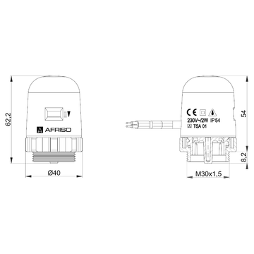 AFRISO Thermischer Stellantrieb TSA 01 M30x1,5 AG NC AC230V 90N 1m BEF 8840