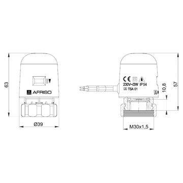 AFRISO Thermischer Stellantrieb TSA 01 M30x1,5 IG NC AC230V 90N 1m BEF 8830